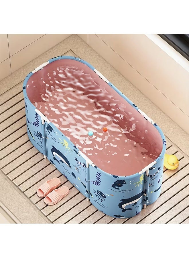 بيوينتي حوض استحمام محمول قابل للطي مقاوم للماء كبير متعدد الطبقات للاستخدام في حمامات الاستحمام، أحواض ثلج قابلة للطي غير قابلة للانتفاخ، أحواض استحمام عائلية (أزرق، 115*55*50 سم) - Image 3